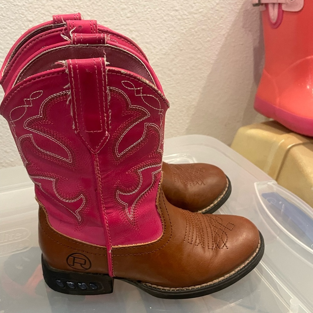 ROPER LITTLE GIRLS' LIGHT-UP WESTERN BOOTS - ROUND TOE Size 9 Pink/brown